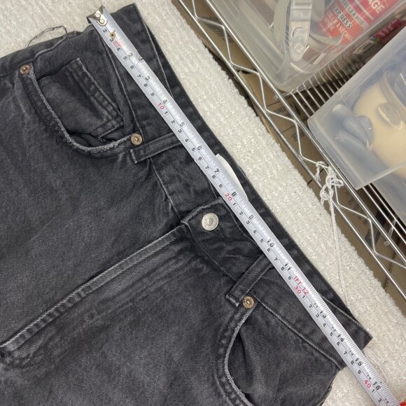 Y2K Zara Wide Leg Baggy Jeans Wom Size 8 Dark Wash Off-black High Rise Cut-Off - Picture 6 of 11